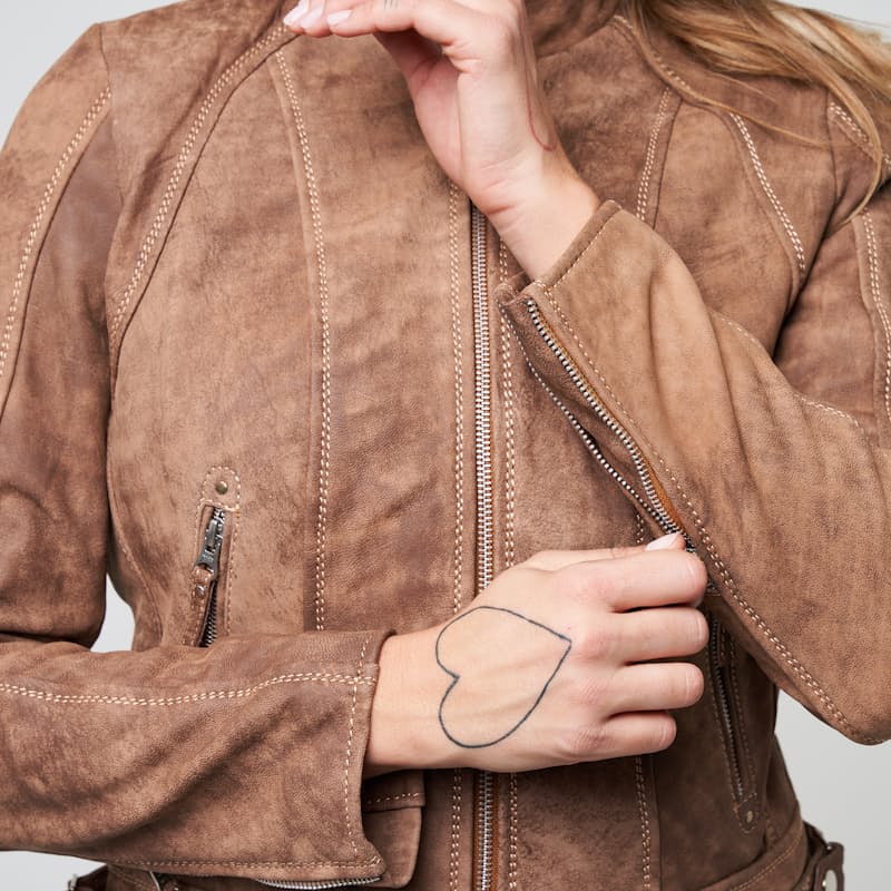 Ladies Bella Rusty Brown Leather Jacket