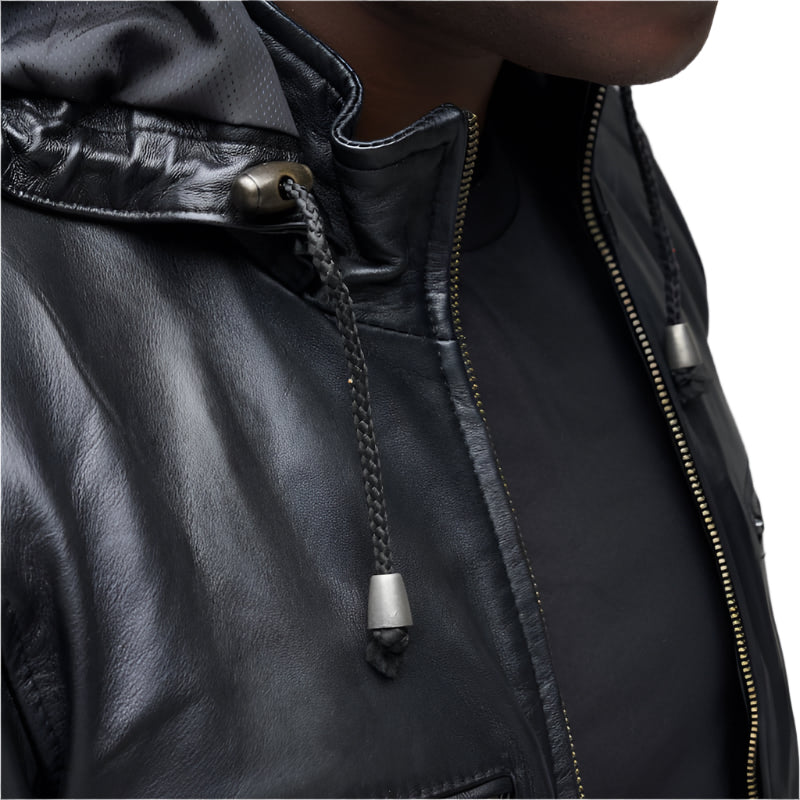 Men's Black Hooded Bomber Jacket With Removable Hoody