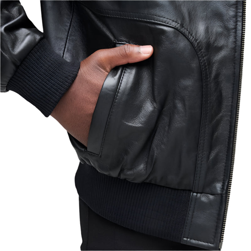 Men's Black Hooded Bomber Jacket With Removable Hoody