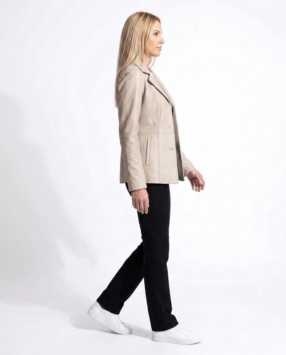 Women's Selena Long Coat Beige Leather Jacket