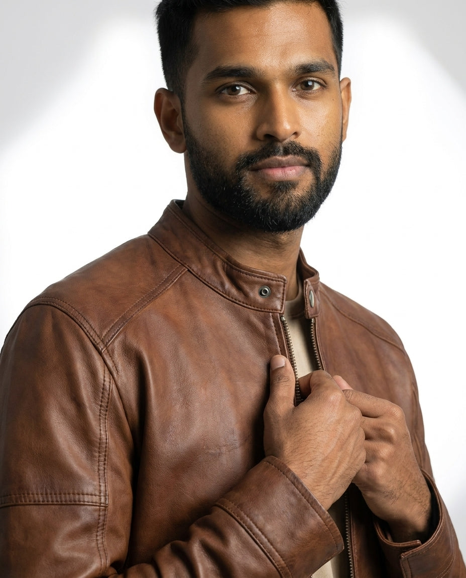 Men's Sutherland Waxed-Brown Leather Jacket