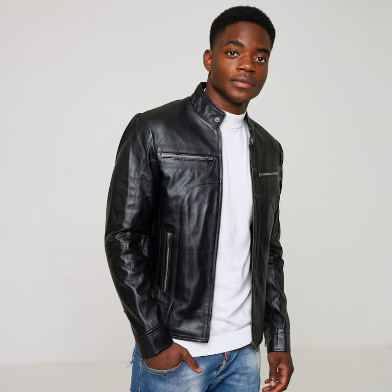 Men's Classic Slim Fit Black Leather Jacket