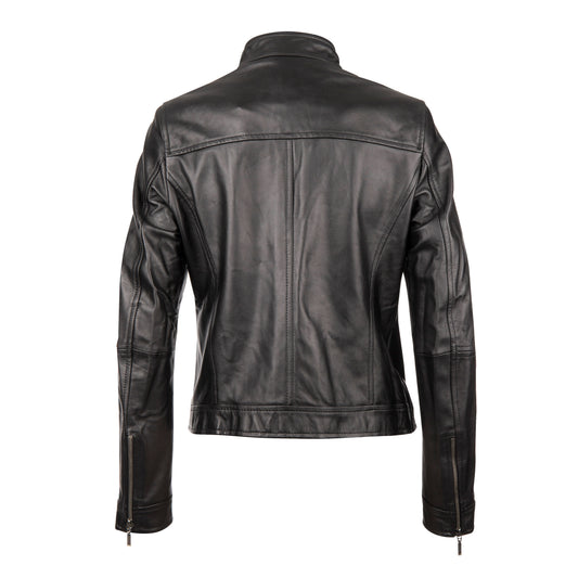Women's "Sophia" Slim Fit Black Leather Jacket