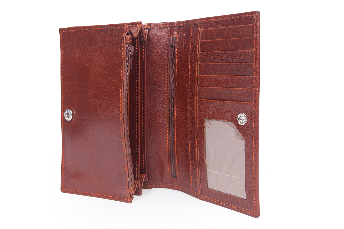 Women's Genuine Leather "OXFORD" Purse - Waxed-Brown