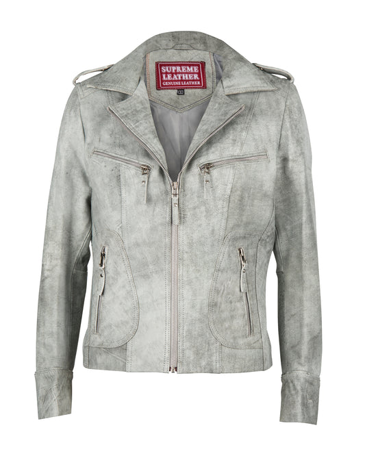 Supreme Leather Isabel Slim Fit 100% Nappa Grey-Snuff Leather Jacket