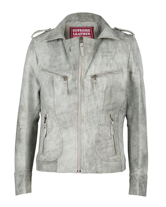 Supreme Leather Lady-Jane Slim Fit 100% Nappa Grey-Snuff Leather Jacket