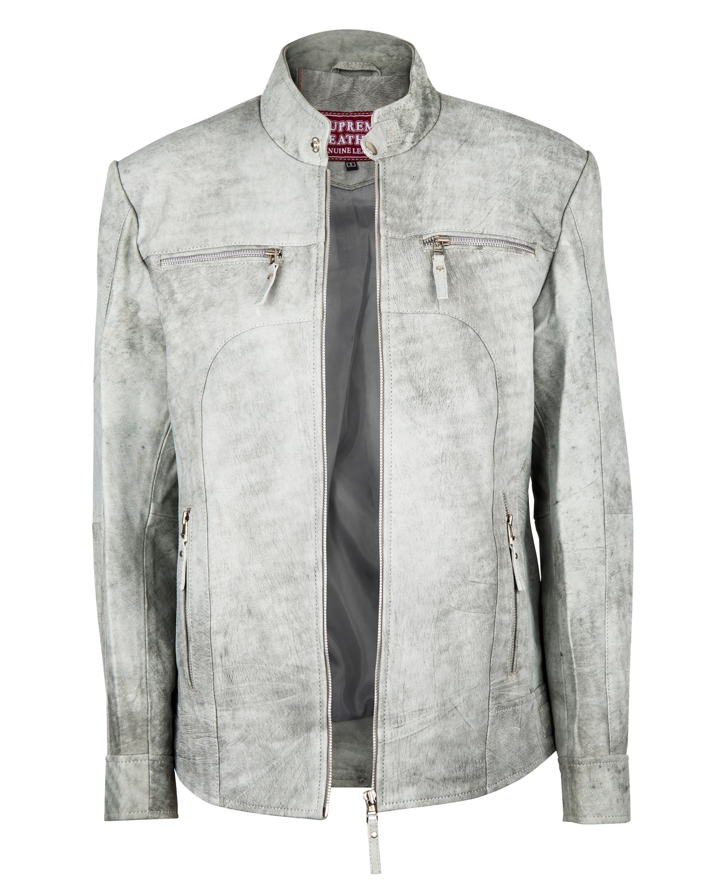 Supreme Leather Men's Classic Slim Fit Grey-Snuff Leather Jacket