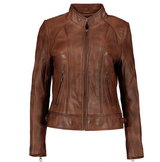 Women's Elba Waxed-Brown 100% Nappa Leather Jacket