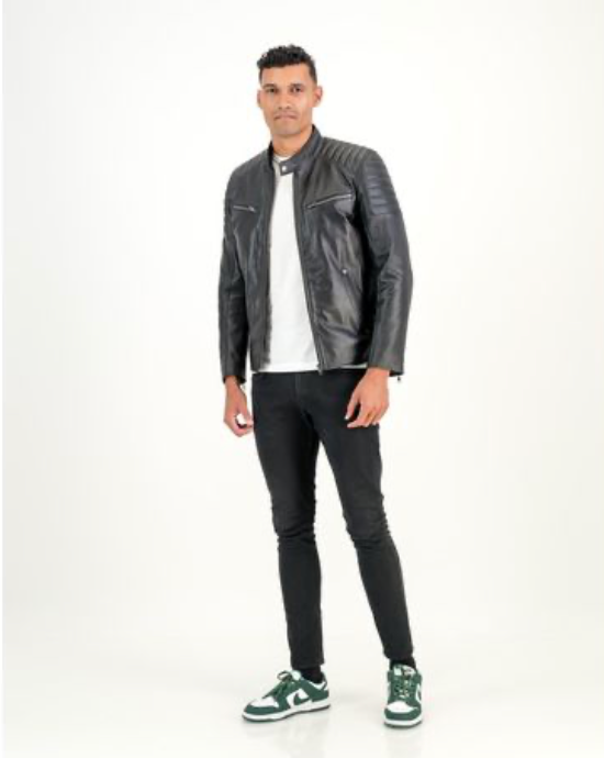 Men's Billy J Moto Biker Black Leather Jacket