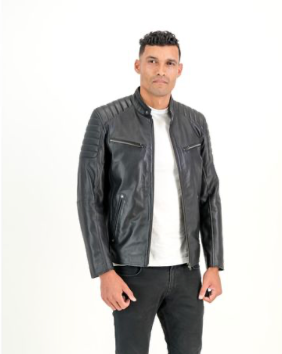 Men's Billy J Moto Biker Black Leather Jacket