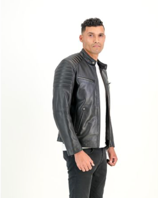 Men's Billy J Moto Biker Black Leather Jacket
