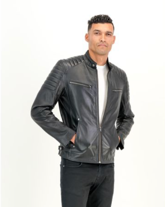 Men's Billy J Moto Biker Black Leather Jacket