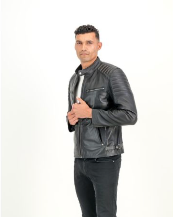 Men's Billy J Moto Biker Black Leather Jacket