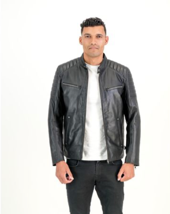 Men's Billy J Moto Biker Black Leather Jacket