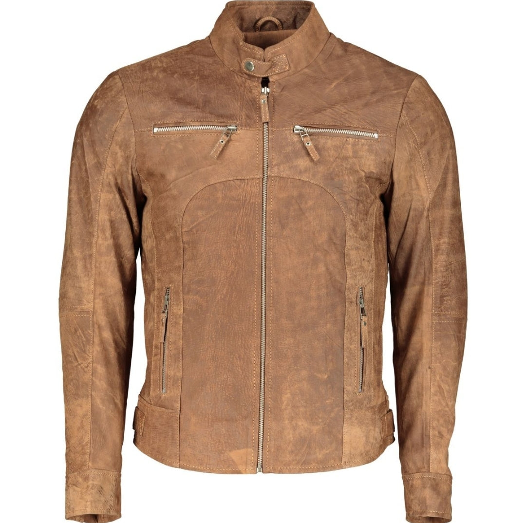Men's Classic Slim Fit Rusty Snuff-Brown Leather Jacket