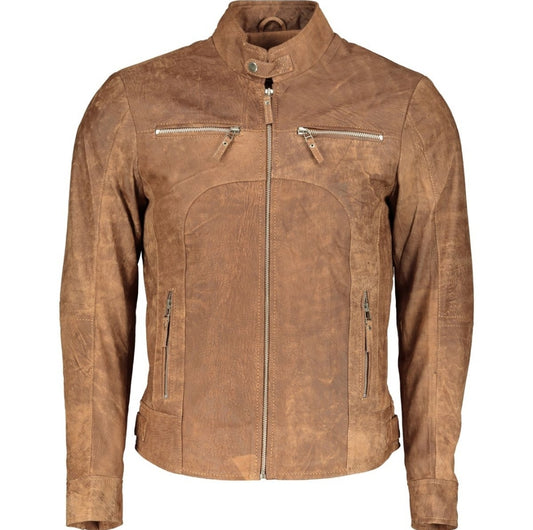 Men's Classic Slim Fit Rusty Snuff-Brown Leather Jacket