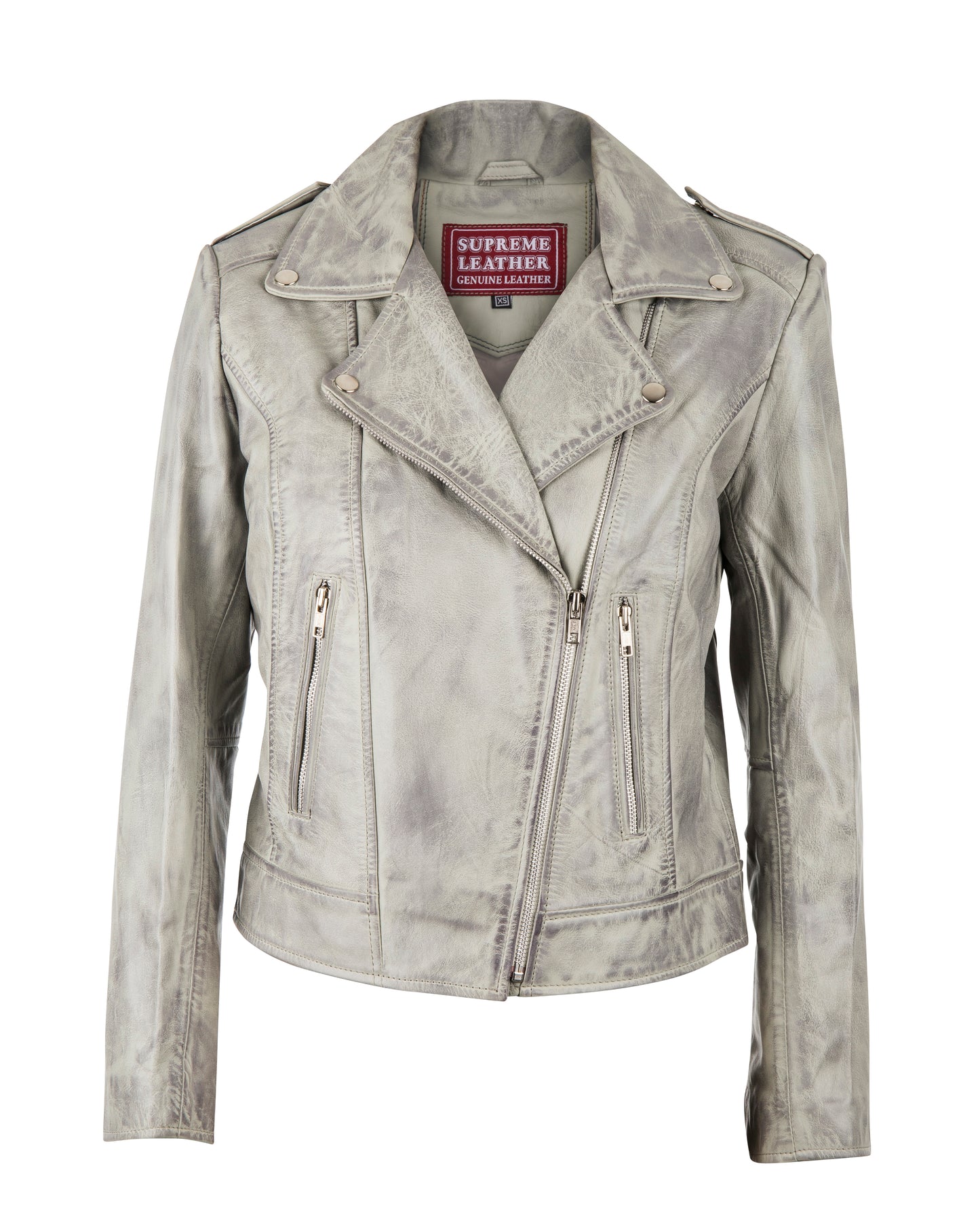 Women's Siciliana Biker Grey-Waxed Leather Jacket