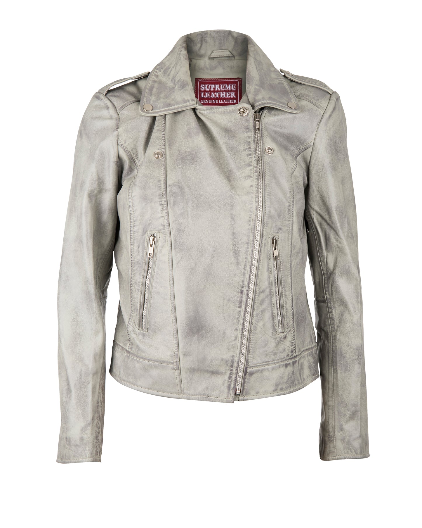 Women's Siciliana Biker Grey-Waxed Leather Jacket