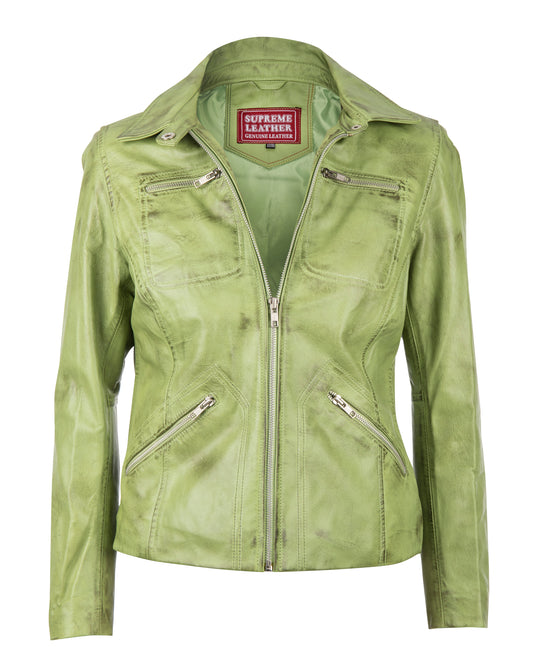 Women's "Tracey" Green-Waxed Leather Jacket