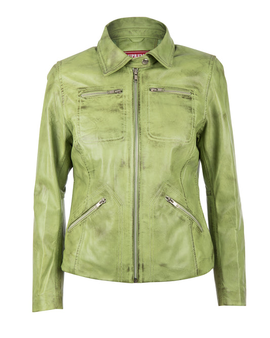Women's "Tracey" Green-Waxed Leather Jacket