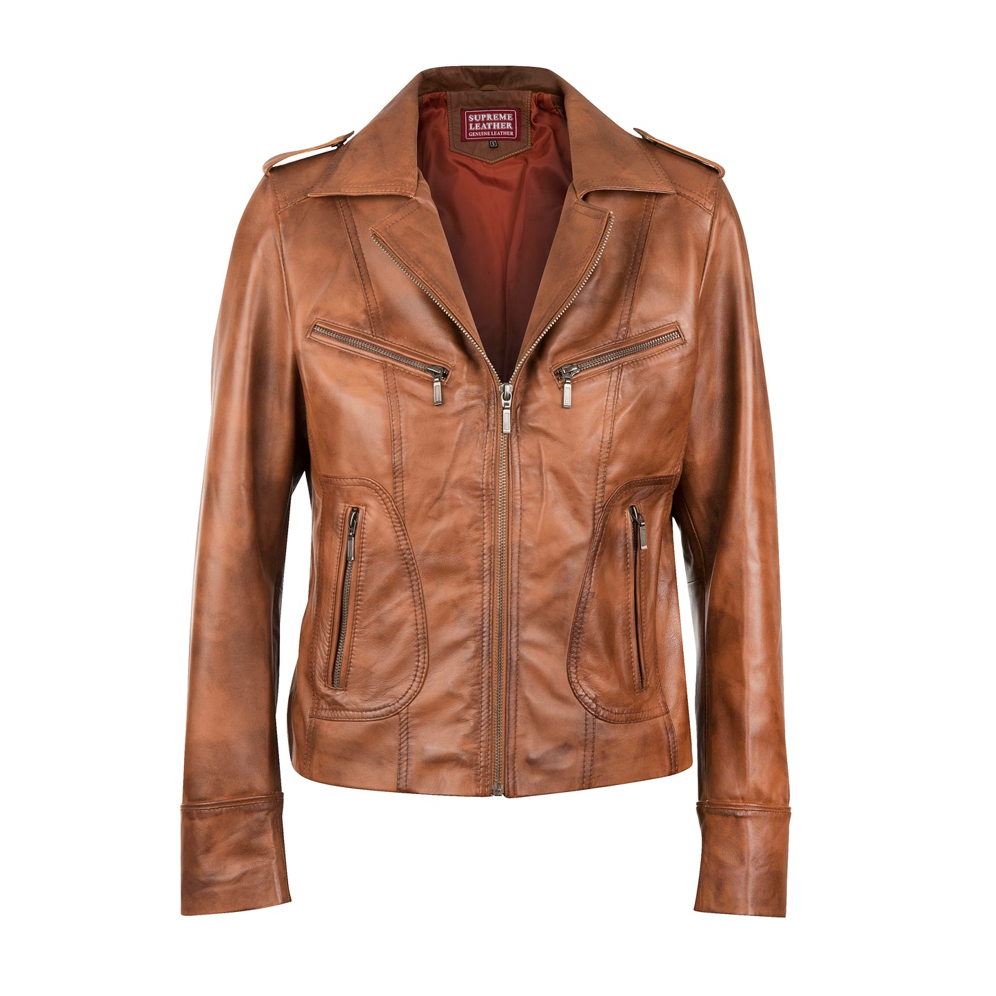 Supreme Leather Isabel Slim Fit 100% Nappa Waxed-Brown Leather Jacket