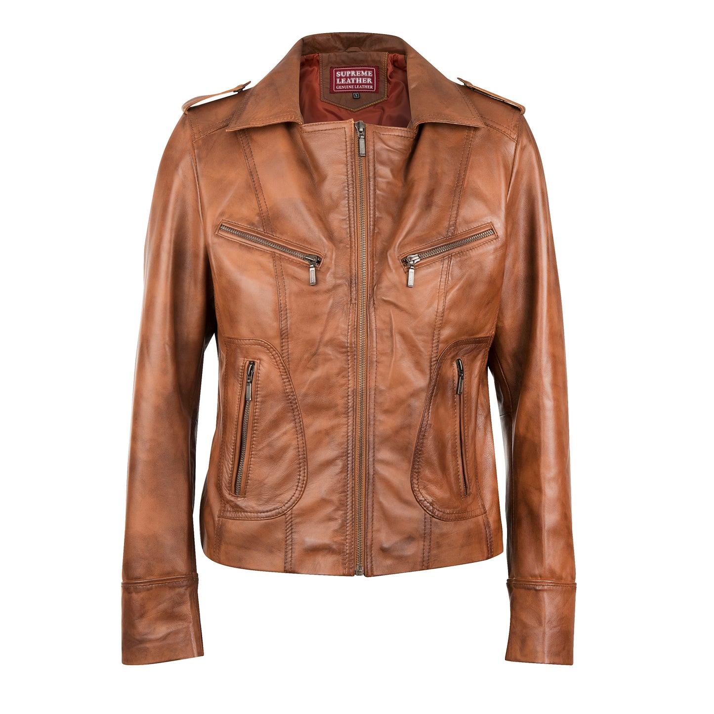 Supreme Leather Isabel Slim Fit 100% Nappa Waxed-Brown Leather Jacket