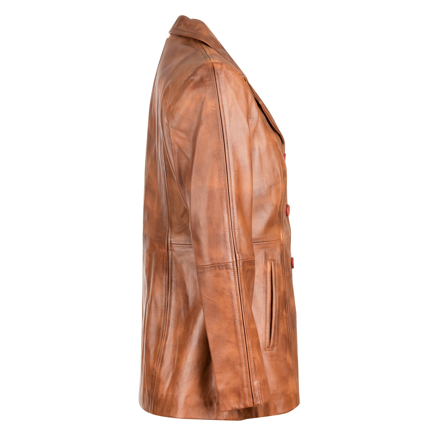 Women's Selena Long Coat Waxed-Brown Leather Jacket