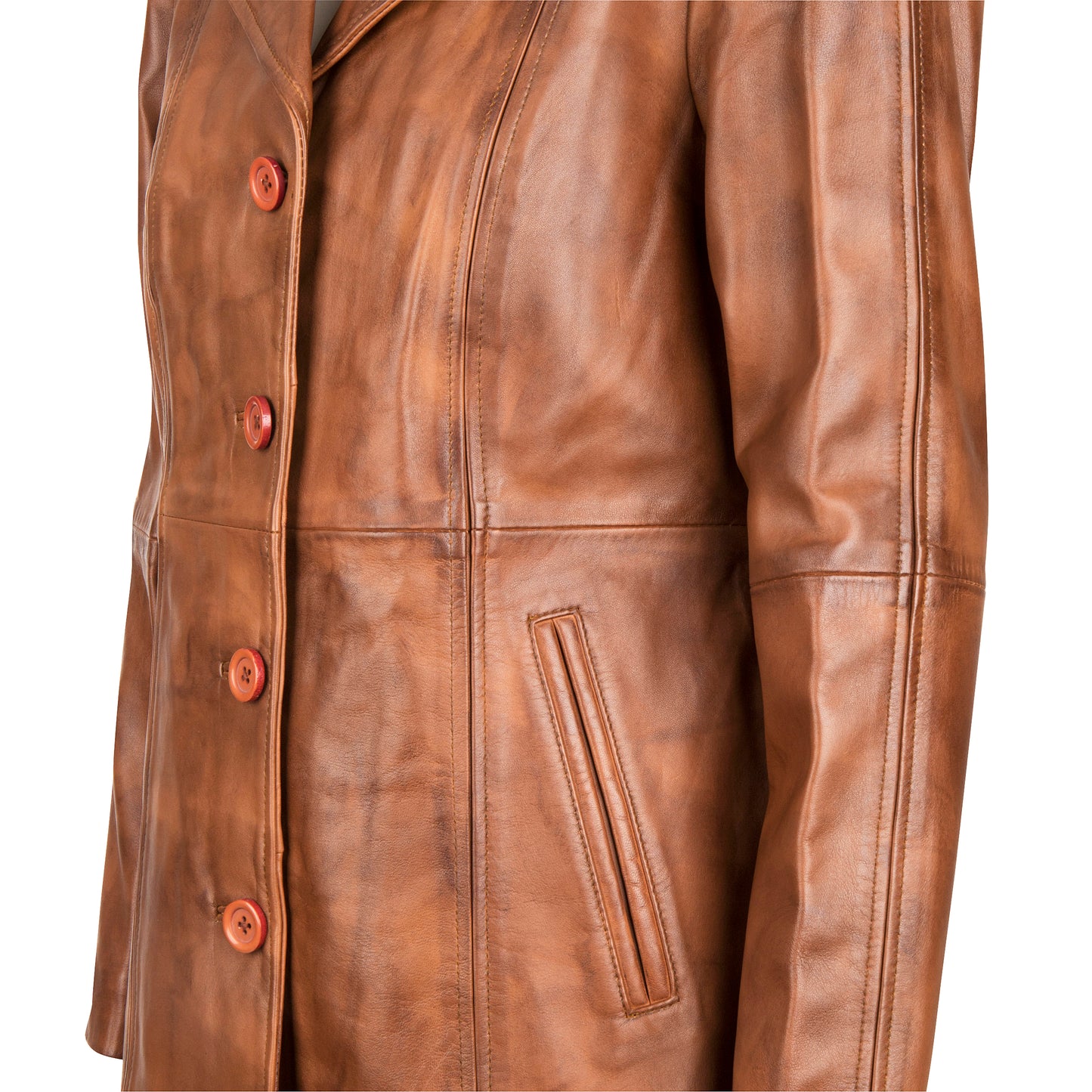 Women's Selena Long Coat Waxed-Brown Leather Jacket
