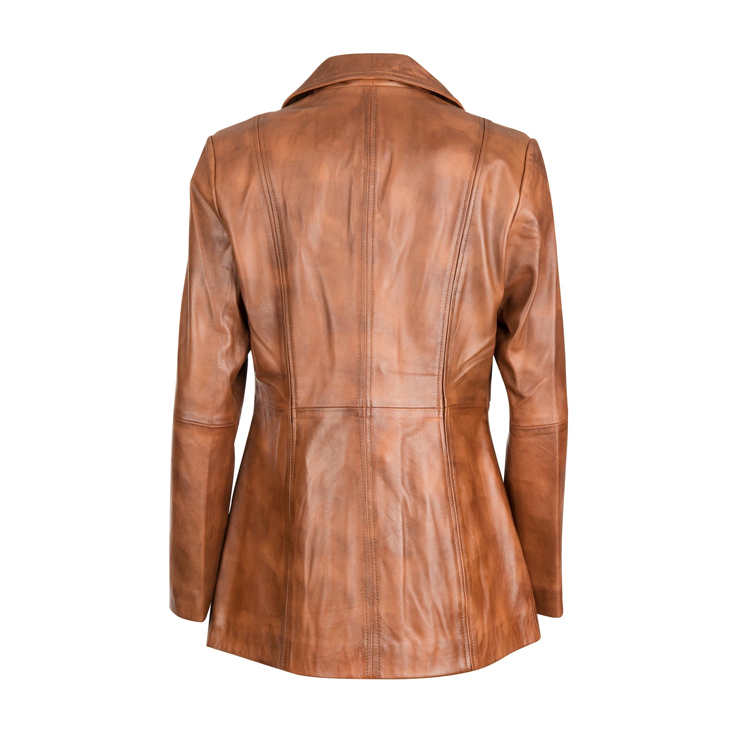 Women's Selena Long Coat Waxed-Brown Leather Jacket