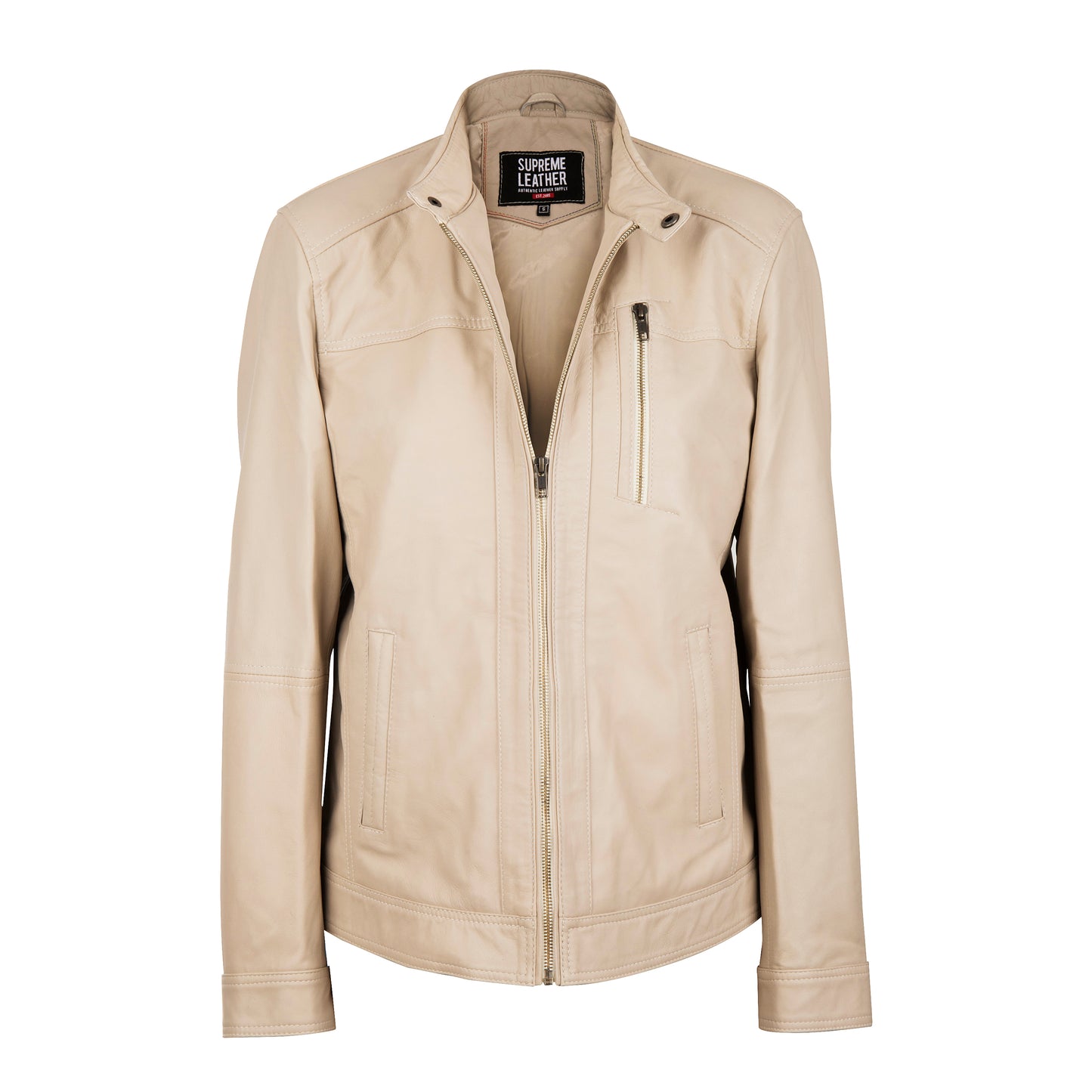 Men's Jace Classic Slim-Fit Beige/Cream Leather Jacket