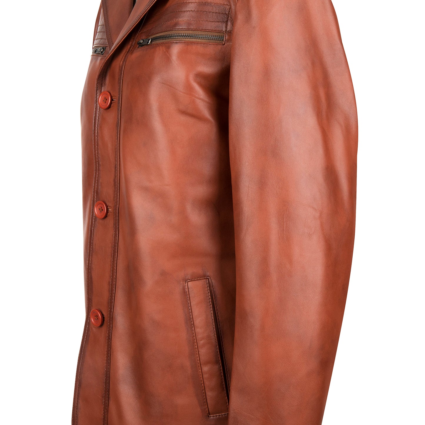 Men's Charles Classic Long Waxed-Brown Leather Jacket.