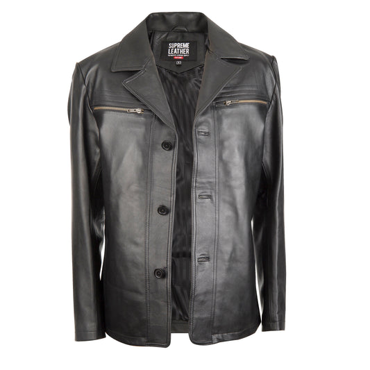 Men's Charles Classic Long black Leather Jacket.