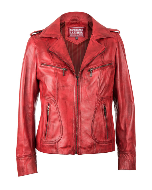 Supreme Leather Isabel Slim Fit 100% Nappa Ox-Red Leather Jacket