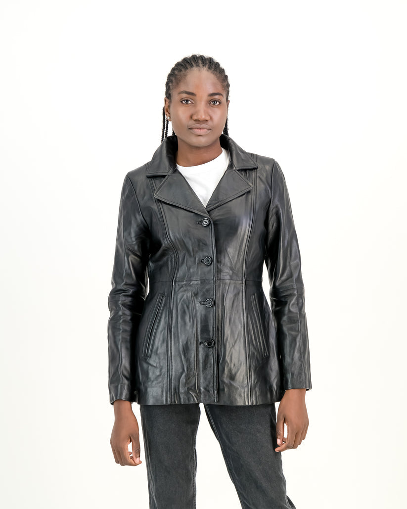 Women's Selena Long Coat Black Leather Jacket