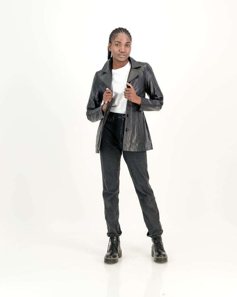 Women's Selena Long Coat Black Leather Jacket