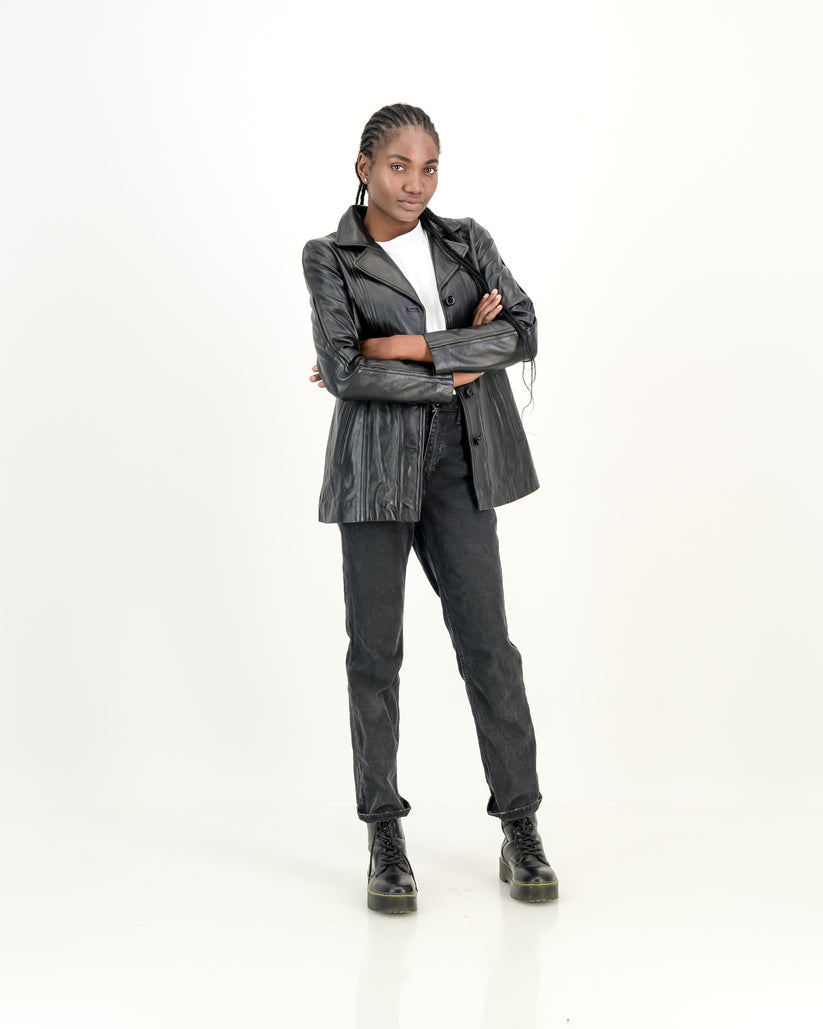 Women's Selena Long Coat Black Leather Jacket