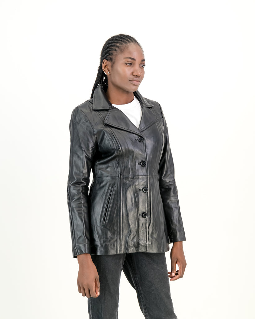 Women's Selena Long Coat Black Leather Jacket