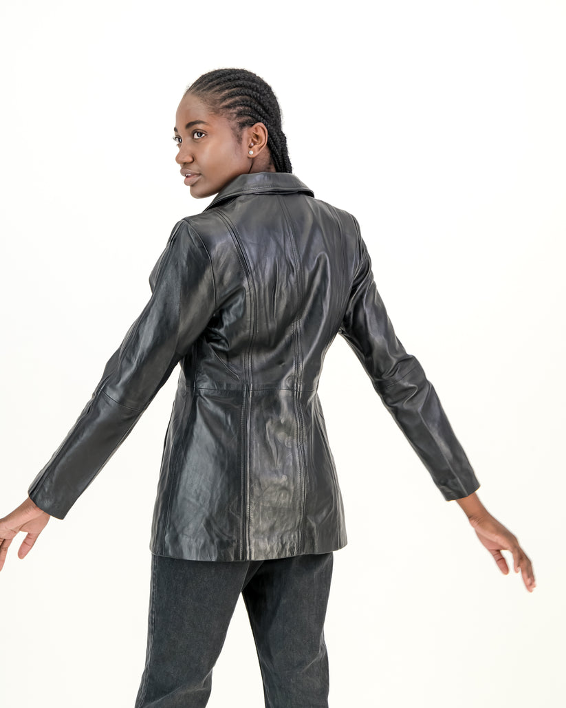 Women's Selena Long Coat Black Leather Jacket