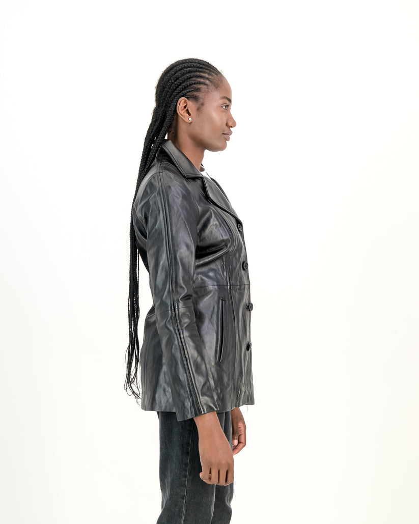 Women's Selena Long Coat Black Leather Jacket
