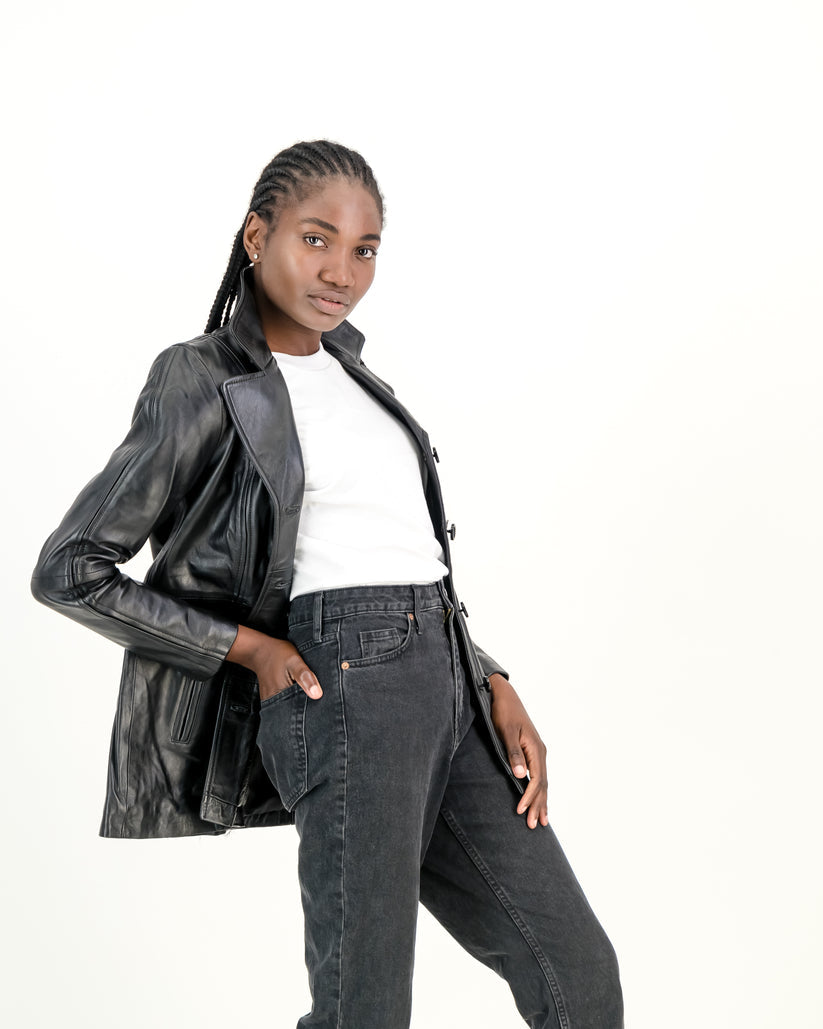 Women's Selena Long Coat Black Leather Jacket