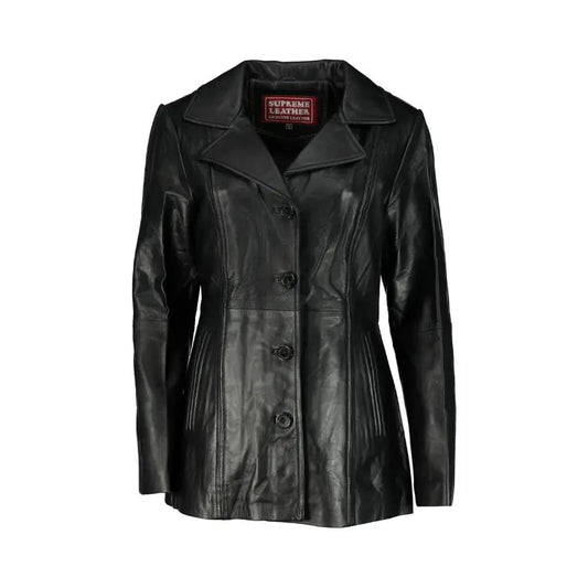 Women's Selena Long Coat Black Leather Jacket