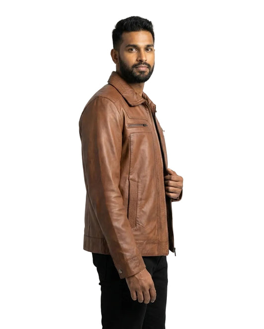 Men's Elite Classic Nappa Waxed-Brown Leather Jacket