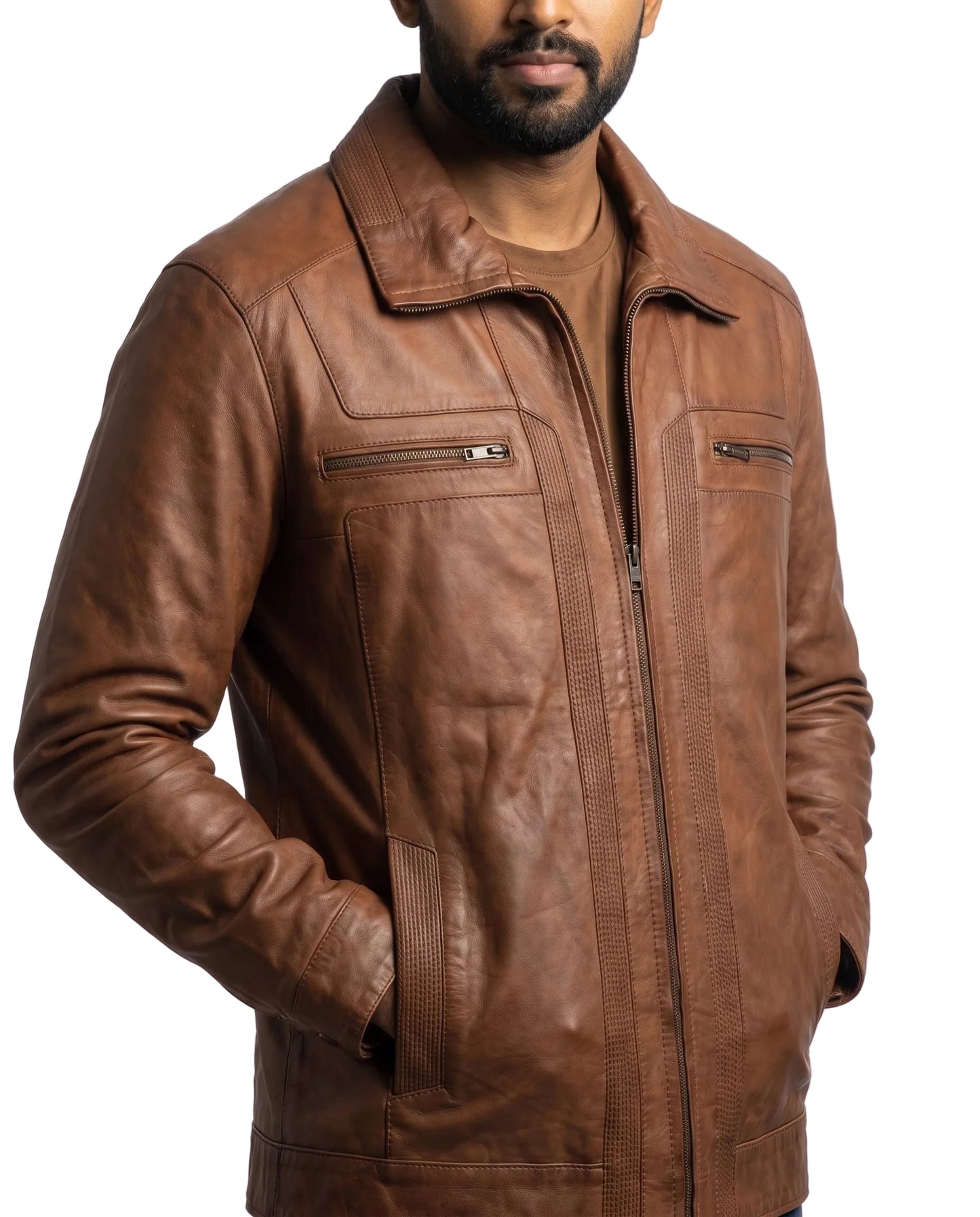 Men's Elite Classic Nappa Waxed-Brown Leather Jacket