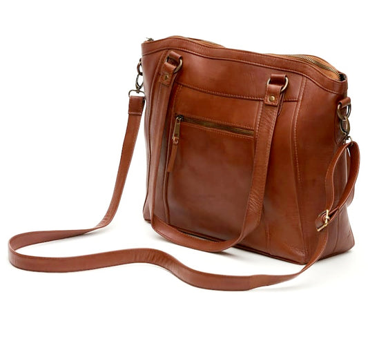 Women's Victoria Leather Waxed-Brown Laptop Hand Bag