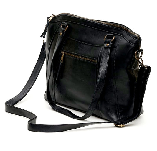 Women's Victoria Leather Black Laptop Hand Bag