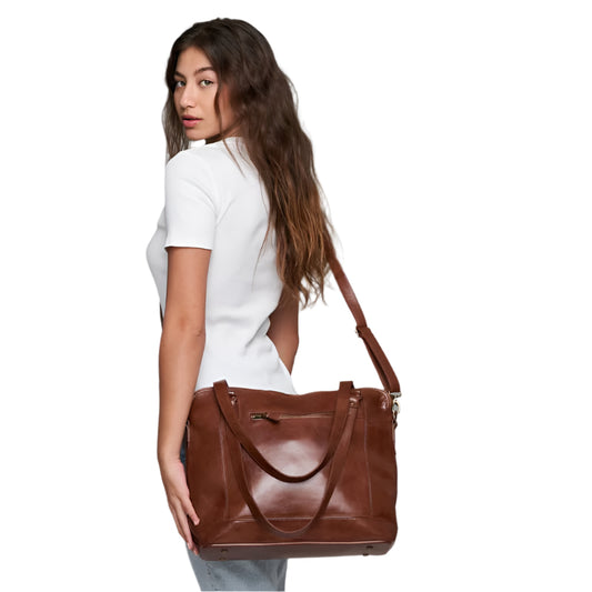 Genuine Leather Selena Flap Laptop Handbag-Waxed-Brown