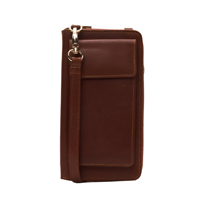 Supreme Leather  Women Gia Mobile Purse Sling Waxed-brown