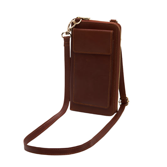 Supreme Leather  Women Gia Mobile Purse Sling Waxed-brown