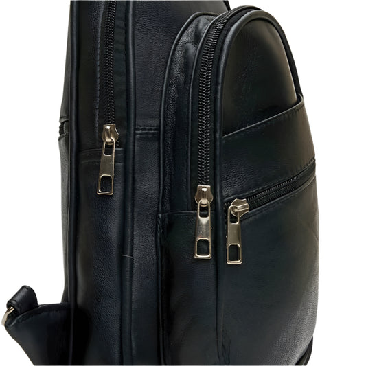 Genuine Leather Multi Crossbody Bag-Black