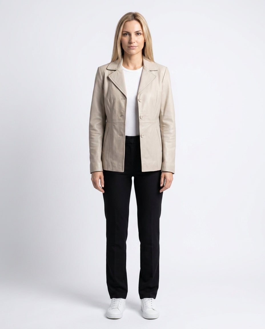 Women's Selena Long Coat Beige  Leather Jacket